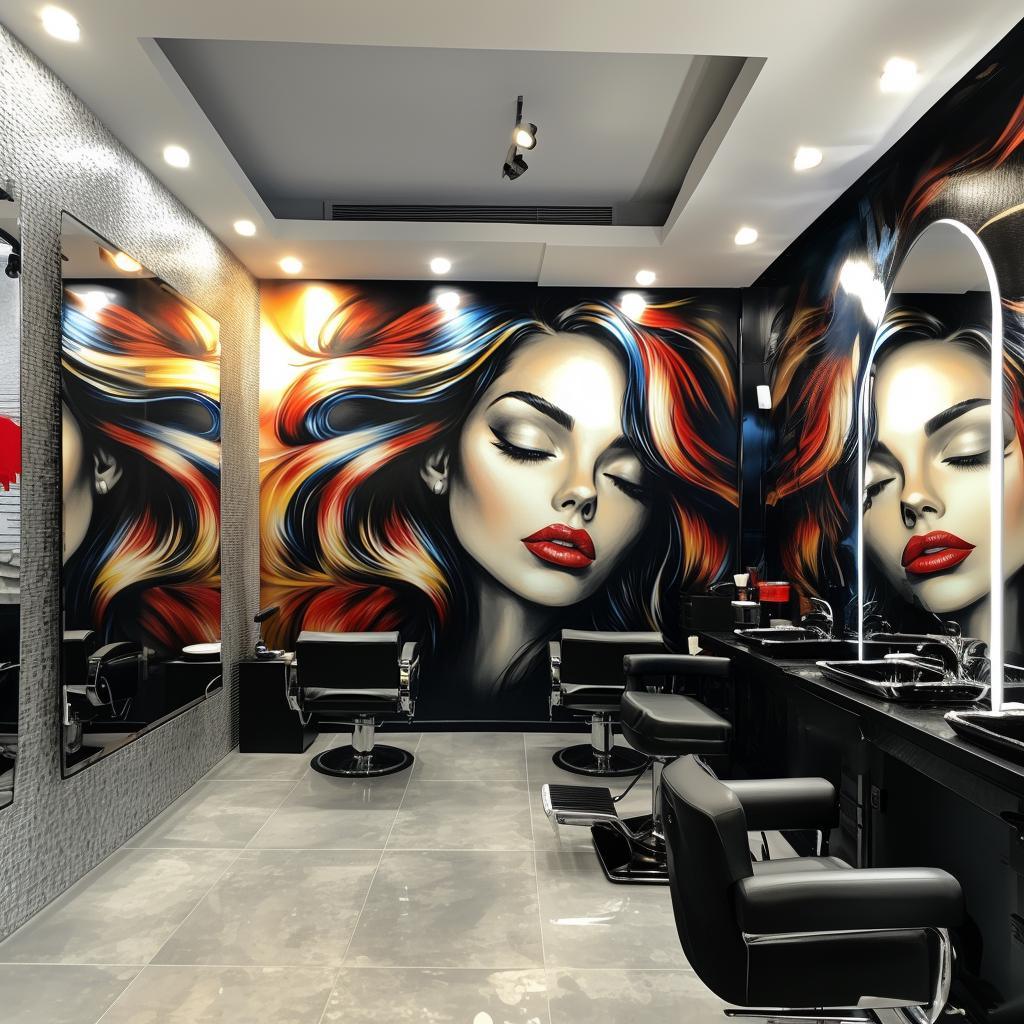 Bold Woman's Portrait Wallpaper Sticker for Barber Shop | Large Peel and Stick Wall Mural | Modern Salon Teen Beautiful Hair Decal Decor - Decords