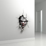 3D Evil Clown Wall Sticker | Scary Breakthrough Clown Crack Porthole Decal | Terrifying Clown Breaking Through the Wall Horror Halloween Art - Decords