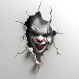 3D Evil Clown Wall Sticker | Scary Breakthrough Clown Crack Porthole Decal | Terrifying Clown Breaking Through the Wall Horror Halloween Art - Decords