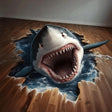 3D Shark Floor Sticker | Realistic Vinyl Shark Breaking Through Floor Decal | Ocean Themed Floor Art | Shark Attack Floor Mural - Decords