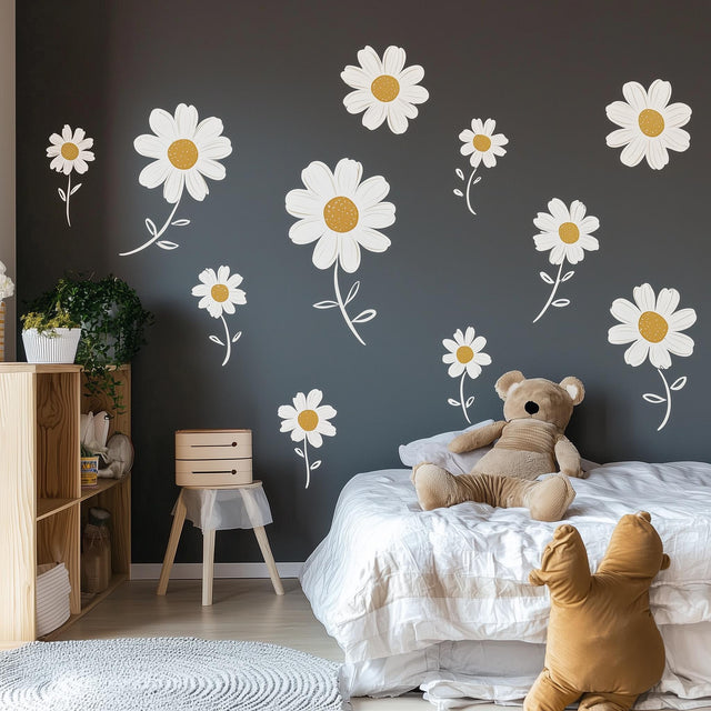 Daisy Flower Wall Decals | Removable Floral Wall Stickers for Nursery & Kids Room | Boho Flower Wall Art | Daisy-Themed Room Decor - Decords