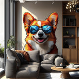 Happy Corgi with Sunglasses Wall Decal | Fun Dog Wall Art | Removable Pet Wall Sticker | Quirky Puppy Themed Room Decor for Kids Living Room - Decords