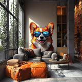 Happy Corgi with Sunglasses Wall Decal | Fun Dog Wall Art | Removable Pet Wall Sticker | Quirky Puppy Themed Room Decor for Kids Living Room - Decords