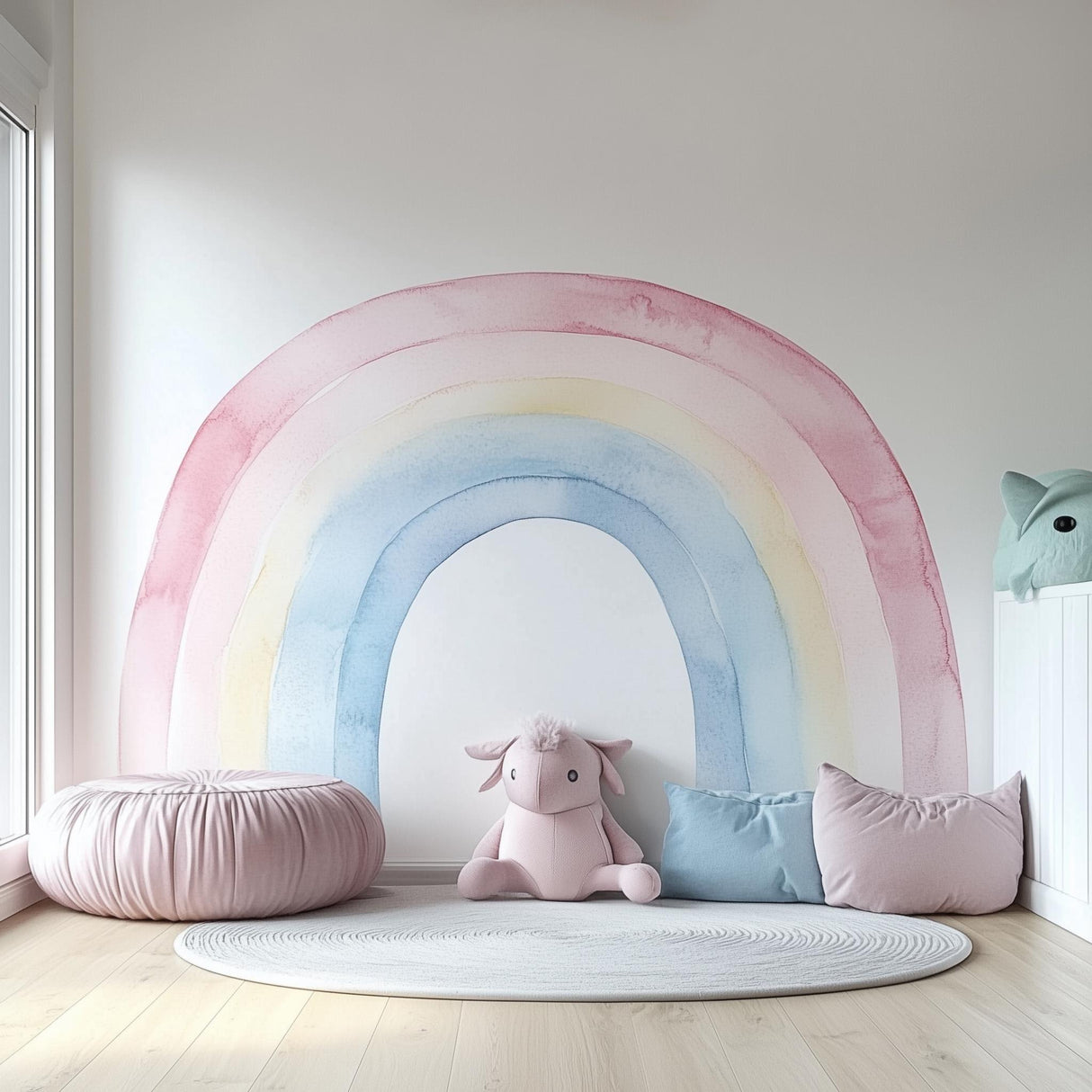 Pastel Rainbow Wall Decal | Watercolor Rainbow Nursery Sticker | Removable Wall Art for Game Room, Kids Room, or Playroom - Decords