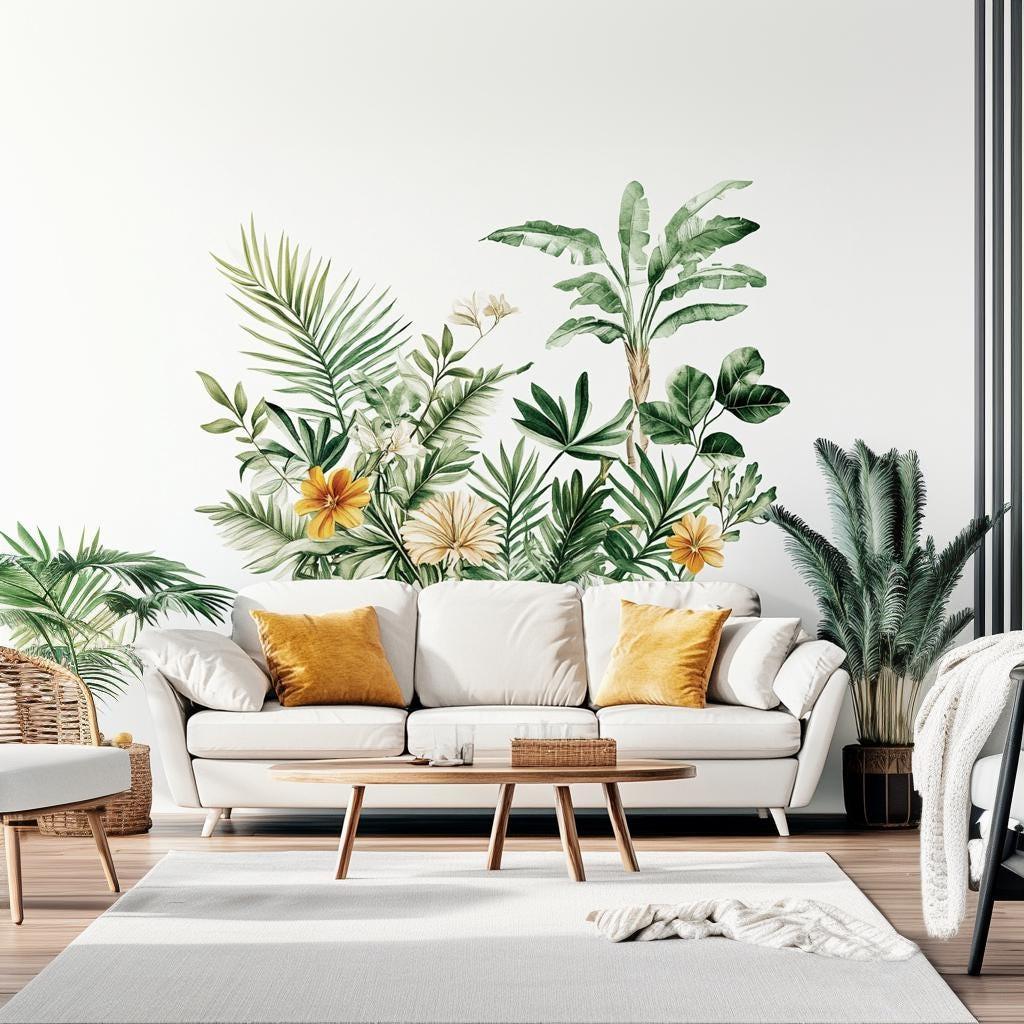 Botanical Wall Decal | Tropical Leaf and Flower Wall Sticker | Removable Nature-Inspired Wall Art for Living Room, Bedroom, or Office Decor - Decords