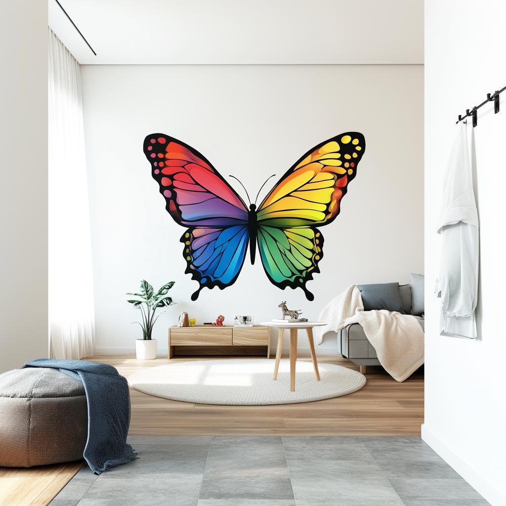 Large Rainbow Butterfly Wall Decal | Colorful Butterfly Sticker | Removable Wall Art for Kids Room, Nursery, or Living Room Decor - Decords