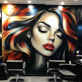 Bold Woman's Portrait Wallpaper Sticker for Barber Shop | Large Peel and Stick Wall Mural | Modern Salon Teen Beautiful Hair Decal Decor - Decords