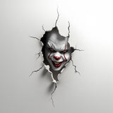 3D Evil Clown Wall Sticker | Scary Breakthrough Clown Crack Porthole Decal | Terrifying Clown Breaking Through the Wall Horror Halloween Art - Decords