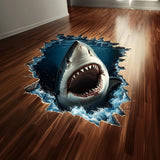 3D Shark Floor Sticker | Realistic Shark Vinyl Floor Decal | Shark Breakthrough Ocean Floor Art | Peel and Stick Vinyl Flooring Decoration - Decords