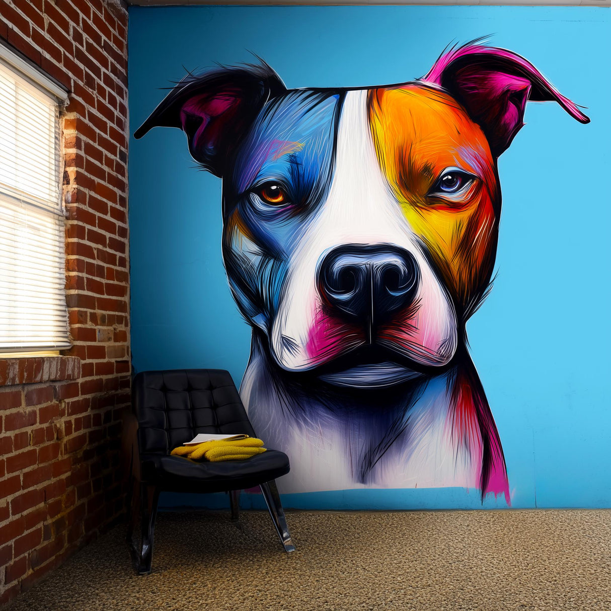 Colorful Pitbull Wall Decal | Modern Dog Art Mural | Bright Vinyl Dog Sticker | Urban Pitbull Decor | Bold Pet Portrait Wall Art