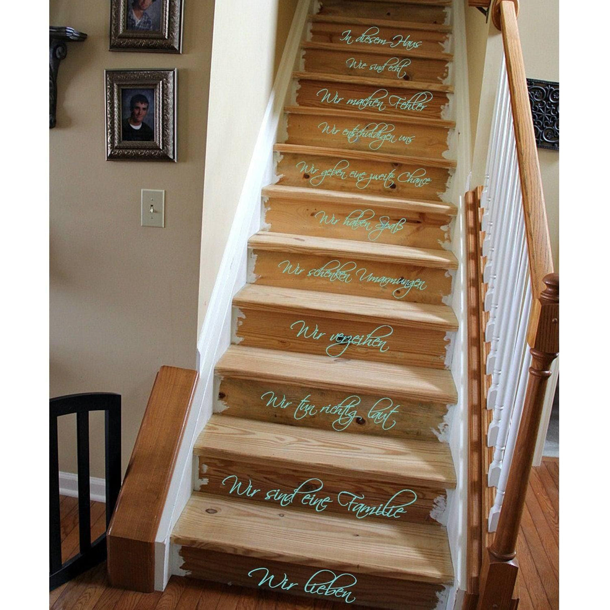 In This House Family Quote Stair Vinyl Sticker - Wall Decor We Do And Adhesive Home Love Rule Decal - Believe Step Word Text Riser Mural - Decords