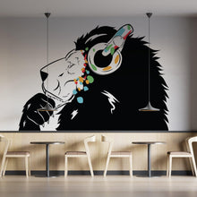 Load image into Gallery viewer, Lion Head Wall Art Sticker - Thinking DJ Lions Headphones Vinyl Decal - Music Graffiti Thinker Mural Face - Funny Large Modern Black Decor - Decords
