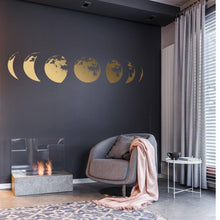 Load image into Gallery viewer, Moon Phases Wall Decor Decal - Gold Home Art Living Room Bedroom Sticker Decoration - Silver Phase Cycle Nursery Lunar Crescent Vinyl Mural - Decords
