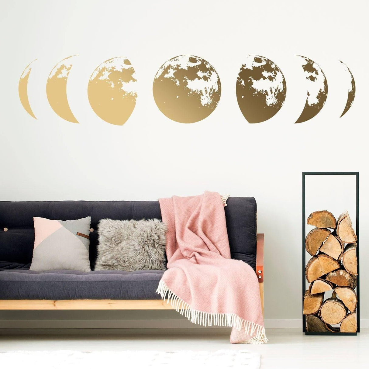 Moon Phases Wall Decor Decal - Gold Home Art Living Room Bedroom Sticker Decoration - Silver Phase Cycle Nursery Lunar Crescent Vinyl Mural - Decords