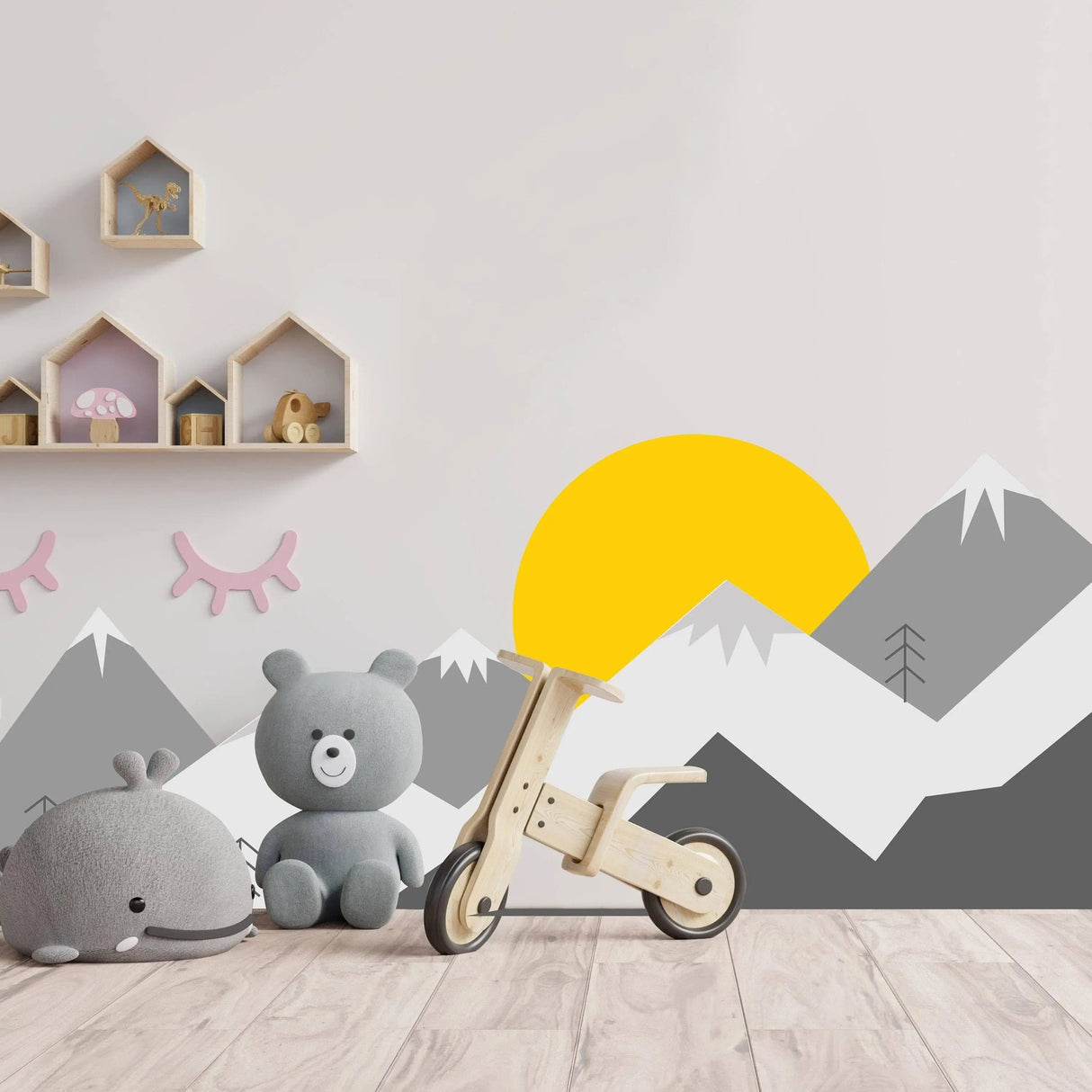 Mountain Wall Decal - Mountains Vinyl Sticker Decor For Nursery Baby Kid Boy Room - Huge Travel Mural Decoration Wallpaper Theme - Decords