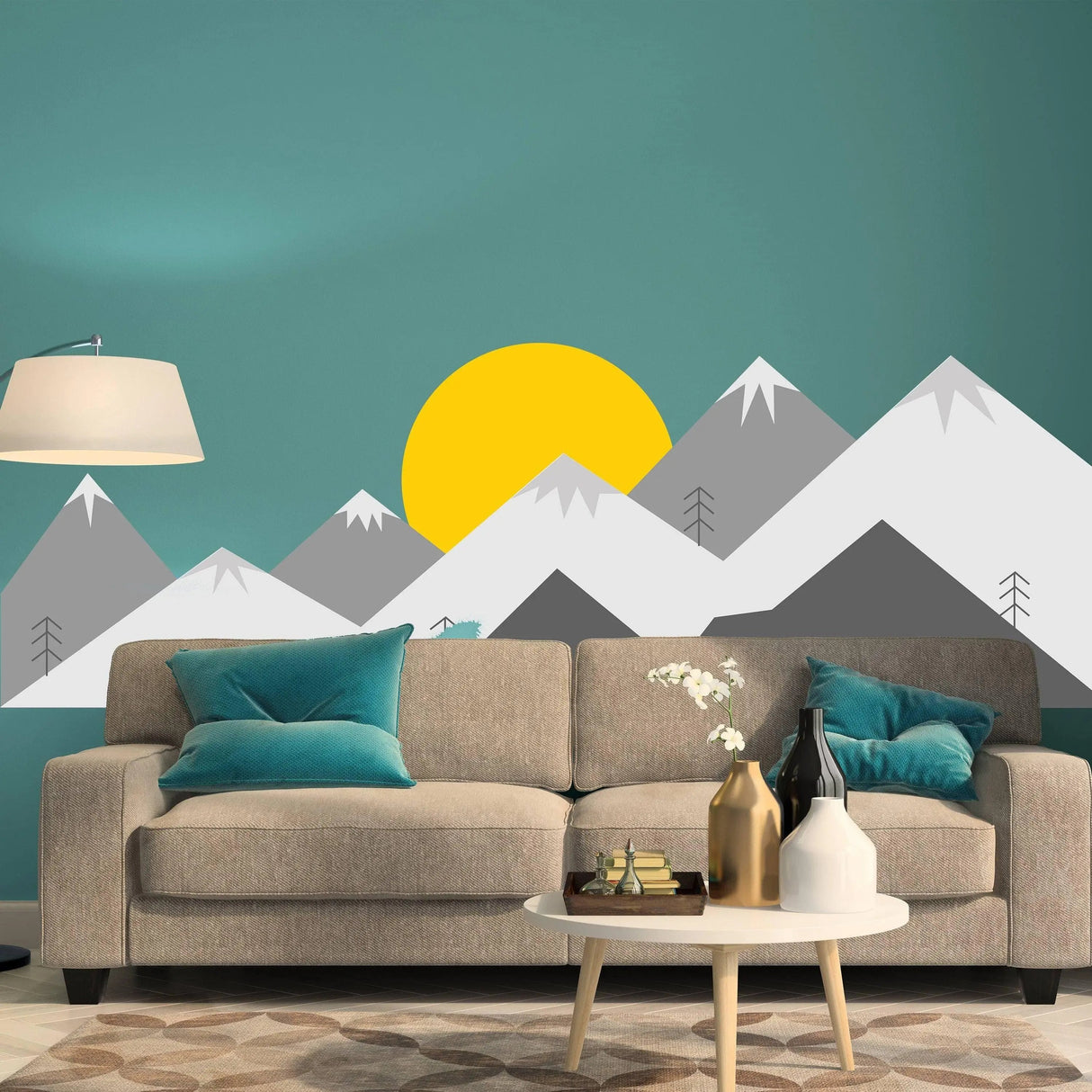 Mountain Wall Decal - Mountains Vinyl Sticker Decor For Nursery Baby Kid Boy Room - Huge Travel Mural Decoration Wallpaper Theme - Decords