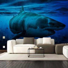 Load image into Gallery viewer, Ocean Shark Wallpaper Art Decal - Underwater 3d Decor Wall Paper Removable Sticker - Large Blue Water Photo Sea Boy Room Covering Mural - Decords
