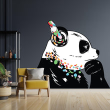 Load image into Gallery viewer, Panda Wall Art Sticker - Thinking Dj Panda Bear Head Headphones Vinyl Decal - Funny Cool Graffiti Music Thinker Black Pandas Large Mural - Decords
