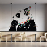 Panda Wall Art Sticker - Thinking Dj Panda Bear Head Headphones Vinyl Decal - Funny Cool Graffiti Music Thinker Black Pandas Large Mural - Decords