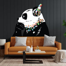 Load image into Gallery viewer, Panda Wall Art Sticker - Thinking Dj Panda Bear Head Headphones Vinyl Decal - Funny Cool Graffiti Music Thinker Black Pandas Large Mural - Decords
