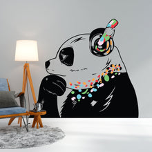 Load image into Gallery viewer, Panda Wall Art Sticker - Thinking Dj Panda Bear Head Headphones Vinyl Decal - Funny Cool Graffiti Music Thinker Pandas Black Large Mural - Decords
