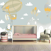 Load image into Gallery viewer, Penguins And Fox Wall Stickers For Kids - Balloons Decal For Baby Girl Kid Boy Nursery Room Decoration - Hot Air Ballon Clouds Wallpaper - Decords
