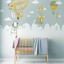 Load image into Gallery viewer, Penguins And Fox Wall Stickers For Kids - Balloons Decal For Baby Girl Kid Boy Nursery Room Decoration - Hot Air Ballon Clouds Wallpaper - Decords
