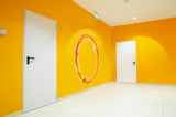 Sinise ja oranži portaali Aura seinakleebised hõbedase kroompeegli efektiga – erksad ovaalsed teleporti kleebised mänguritele ja geekidele mõeldud tubade sisekujunduseks