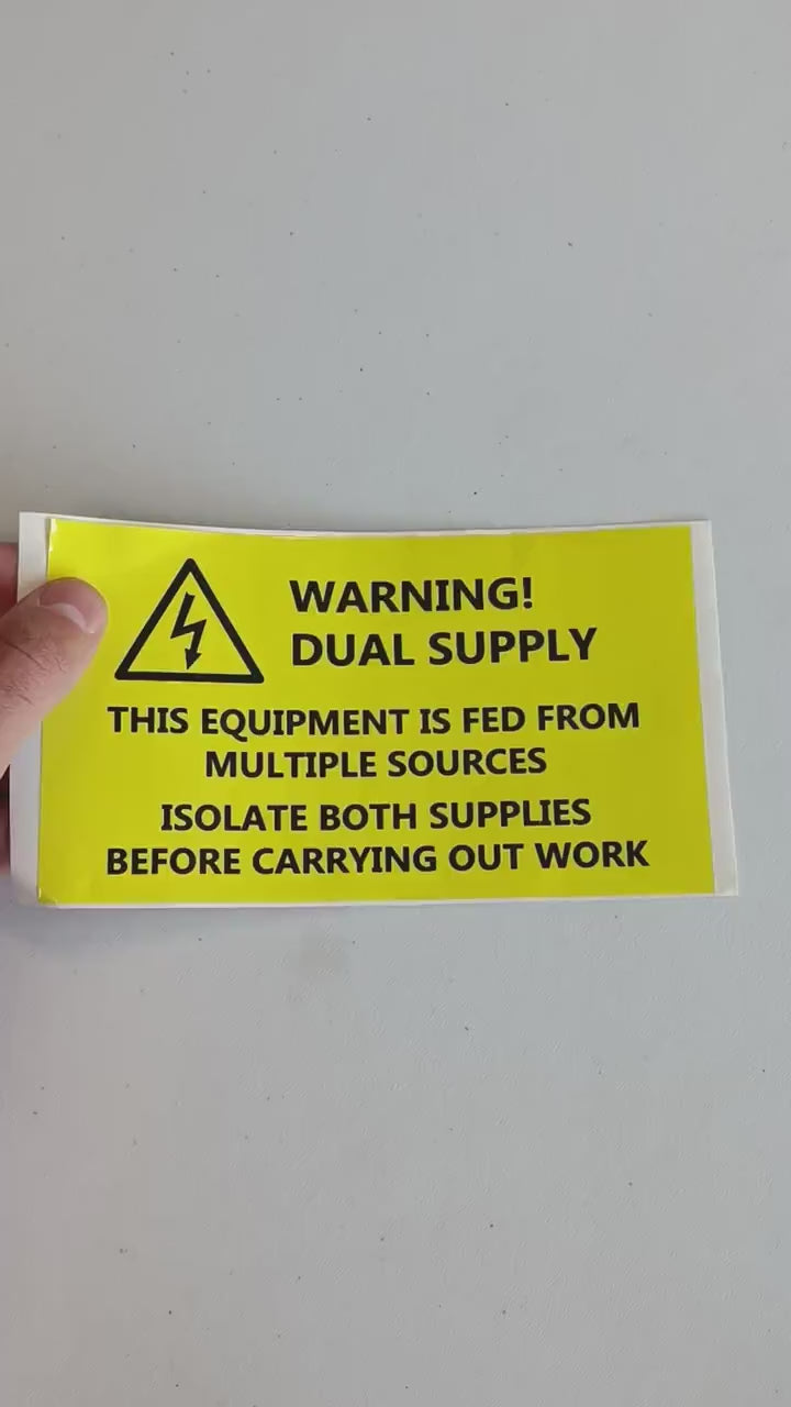 Dual Supply Warning Label Sticker | Electrical Safety Decal | Multiple Source Isolation Warning | Electrician Supplies Safety Protocol Label