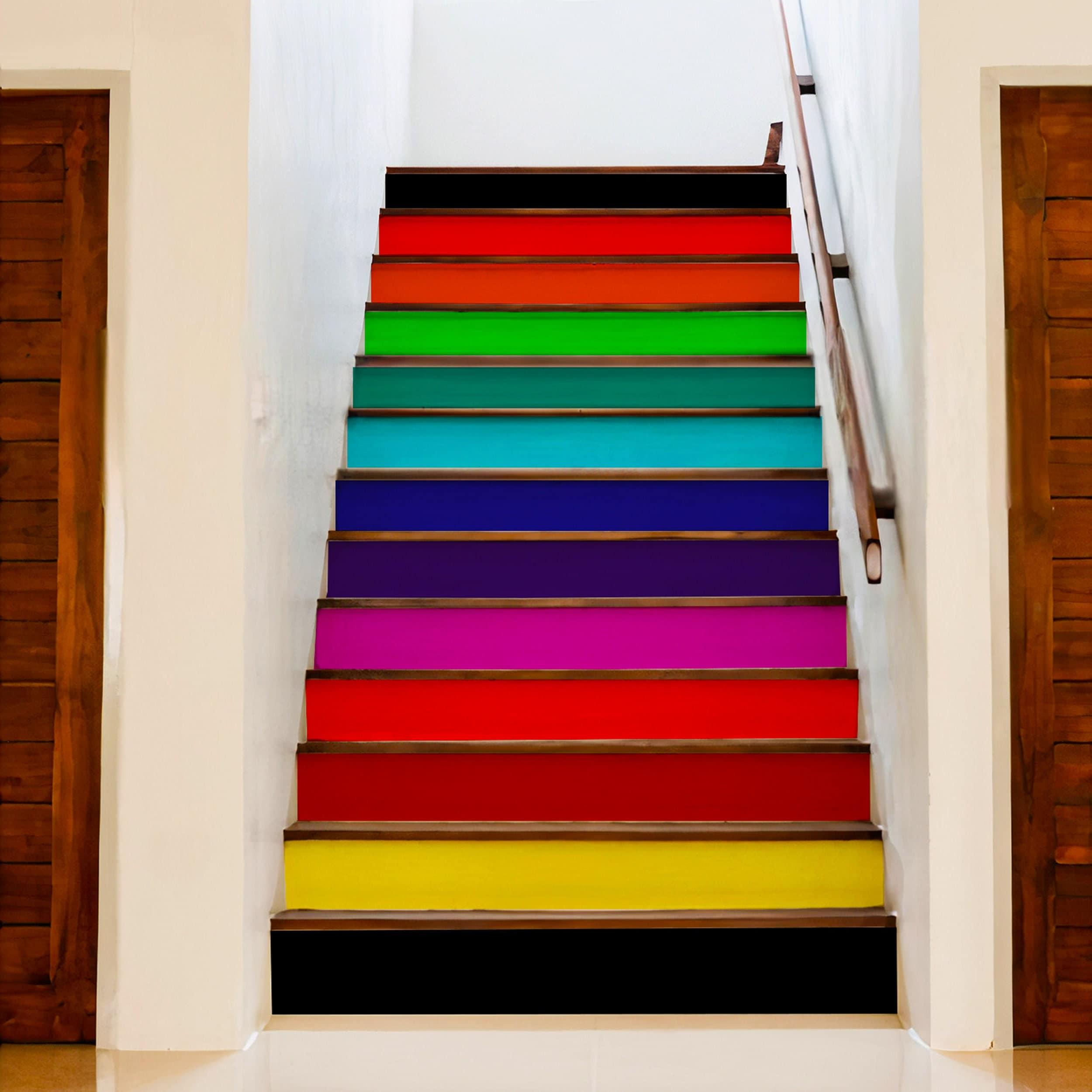 Rainbow color blocks stair decal