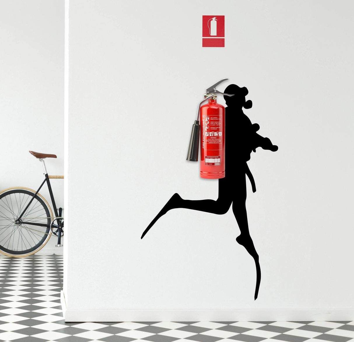 Scuba Diver Wall Sticker - Fire Extinguisher Deep Dive Silhouette Vinyl Gift Decal - Down Diving Happy Diver Art Creative For Office Mural - Decords