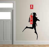 Scuba Diver Wall Sticker - Fire Extinguisher Deep Dive Silhouette Vinyl Gift Decal - Down Diving Happy Diver Art Creative For Office Mural - Decords