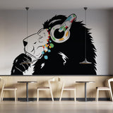 Thinking Lion Sticker - Inspired by Banksy Art Vinyl Dj Baksy Wall Decal - Headphones Lion Music Thinker Street Graffiti Smart Mural - Decords