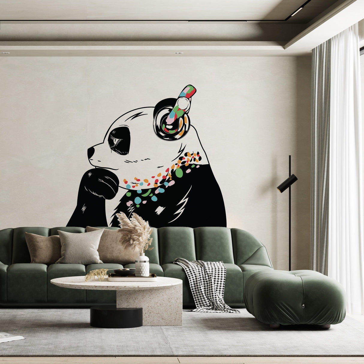 Thinking Panda Sticker - Inspired by Banksy Art Vinyl Dj Baksy Wall Decal - Headphones Pandas Bear Music Thinker Street Graffiti Smart Mural - Decords
