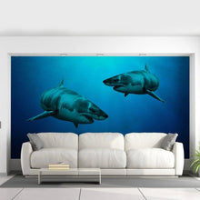 Load image into Gallery viewer, Wallpaper Shark Decor Sticker - 3d Underwater Ocean Wall Stickers Removable Decal - Under Sea Home Bedroom Adhesive Decorations Art Mural - Decords
