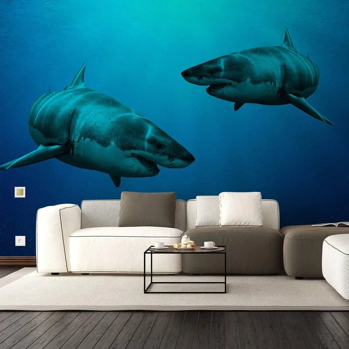 Wallpaper Shark Decor Sticker - 3d Underwater Ocean Wall Stickers Removable Decal - Under Sea Home Bedroom Adhesive Decorations Art Mural - Decords