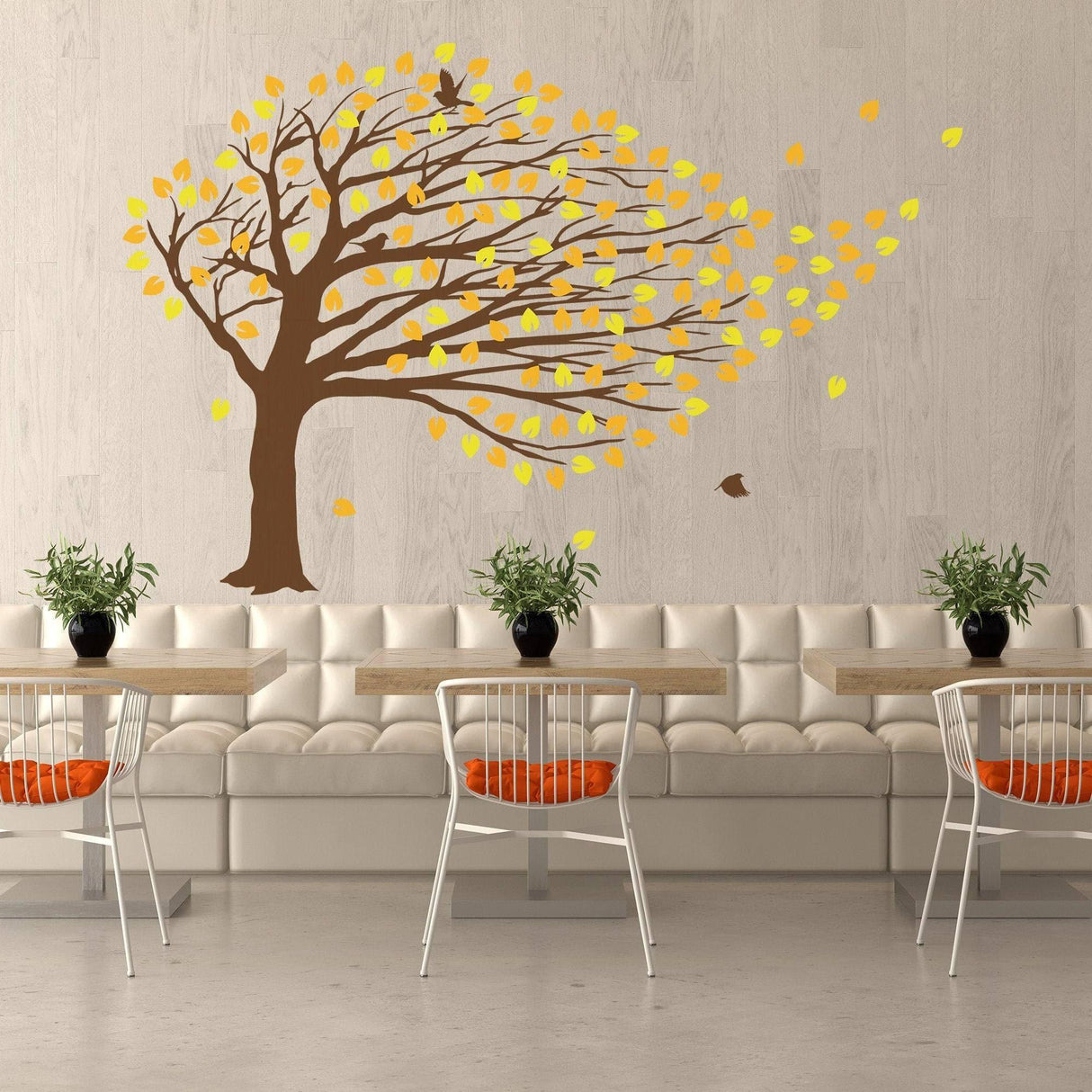 Windy Tree Wall Decal Vinyl Sticker - Nursery Art Decor Blossom Large Green Decals - Blowing Autumn Bending Swaying Baby Blown Stickers - Decords