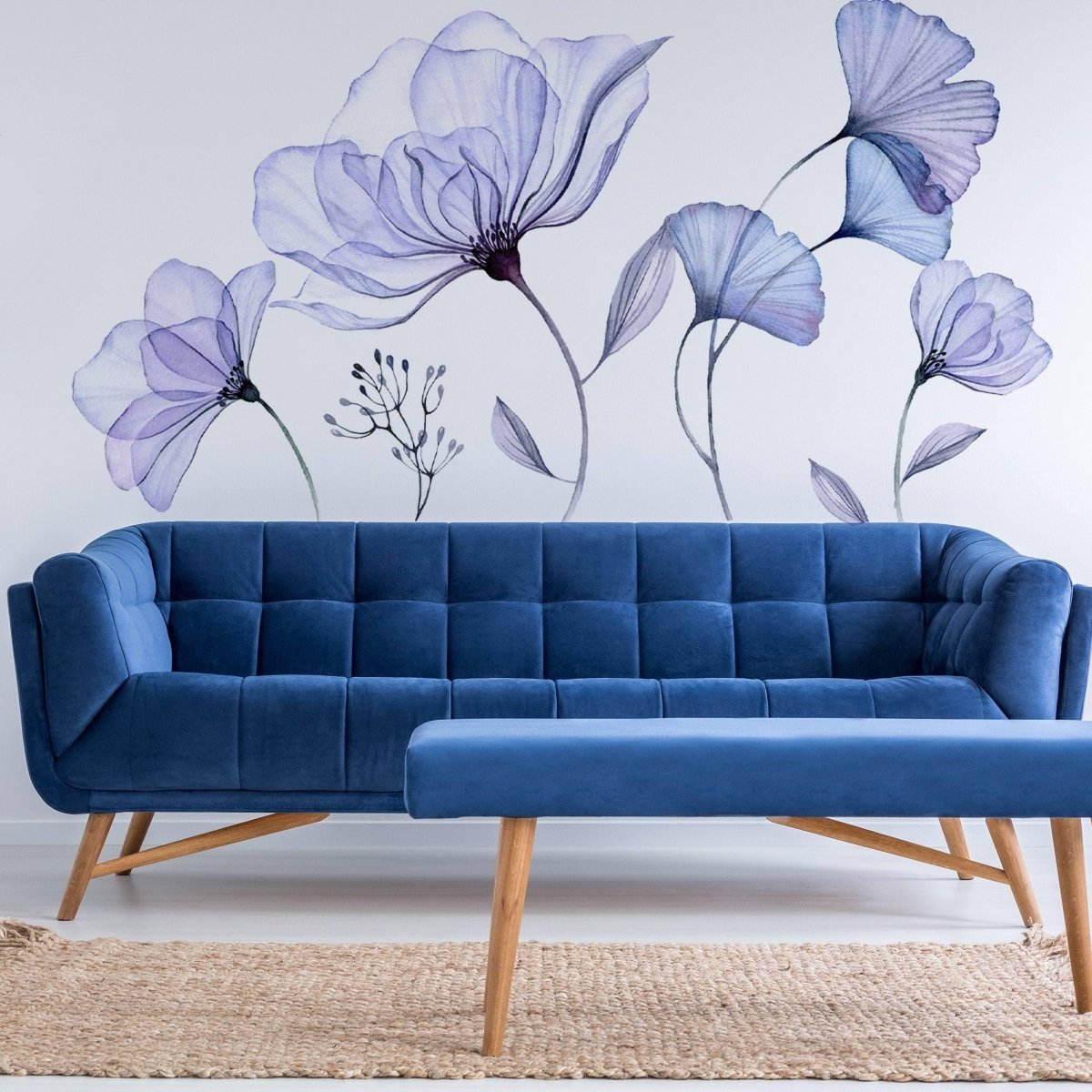 Large 3D Blue Flowers Wall Art Stickers Removable Home Decor Bedroom Vinyl  Mural