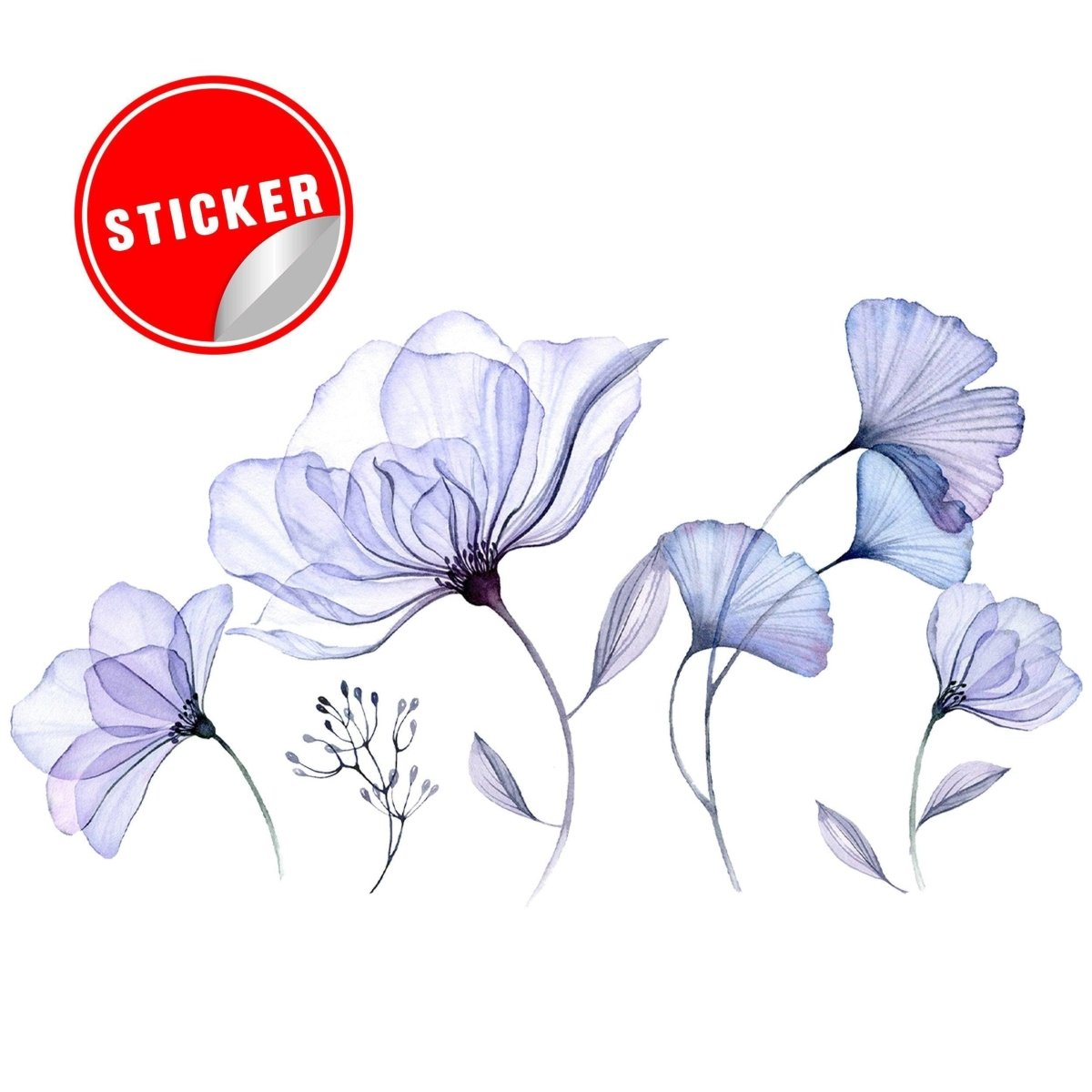 3D Blue Blossom Wall Decal - Elegant Floral Vinyl Sticker Mural - Decords