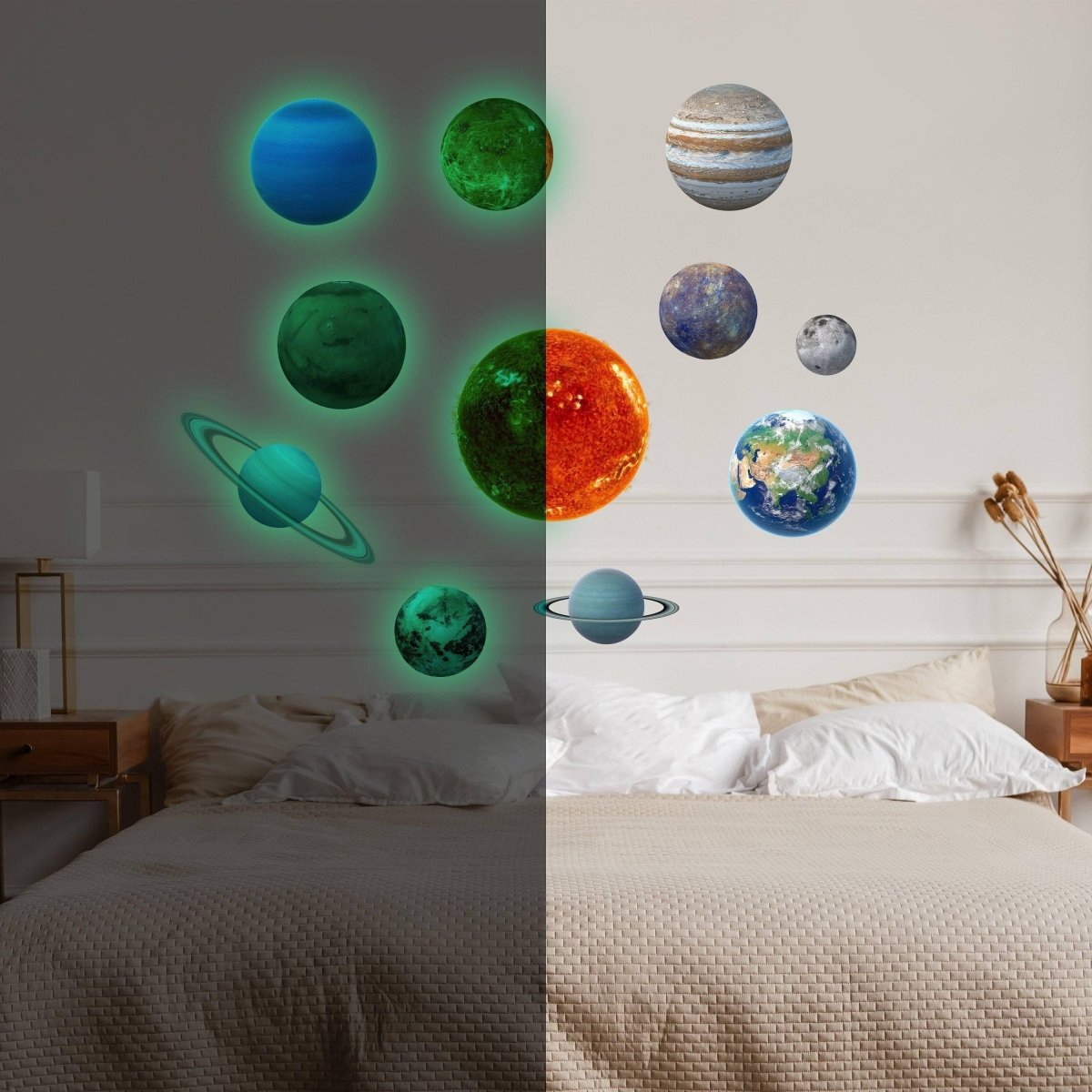 Glow in The Dark Planet Wall Decals - Solar System Glowing Sticker for Ceiling - Galaxy Kid Room Decor - 3D Outer Space Light Boy Decoration - 10 inch