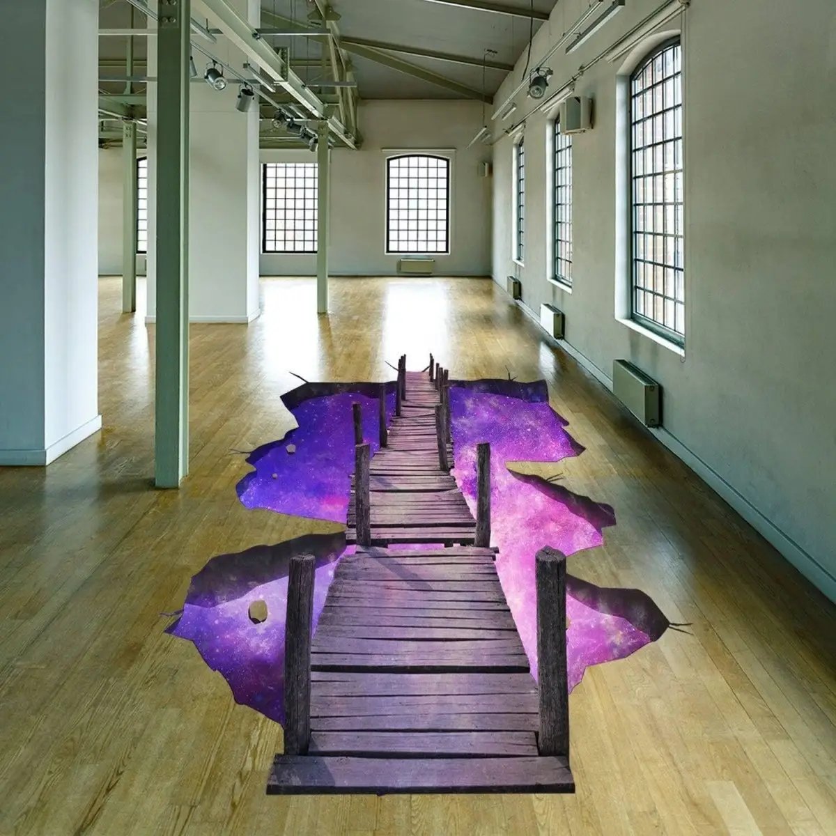 Galactic Bridge Floor Vinyl Decal: Transform Your Space with 3D Wonder - Decords