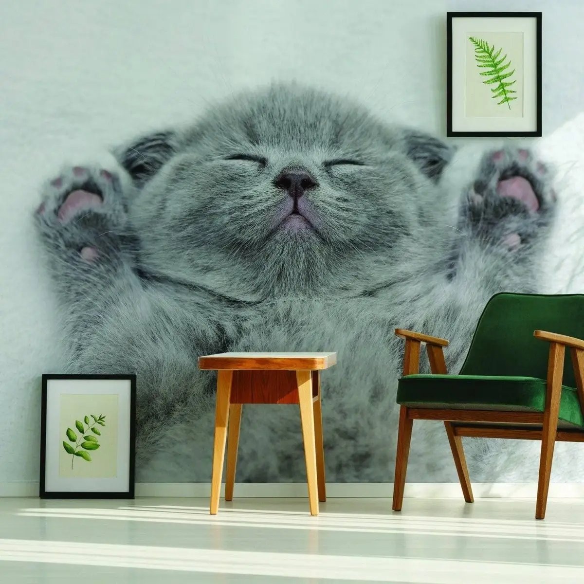 Gray Kitten Paradise: Adorable Peel and Stick Cat Wall Sticker - Decords