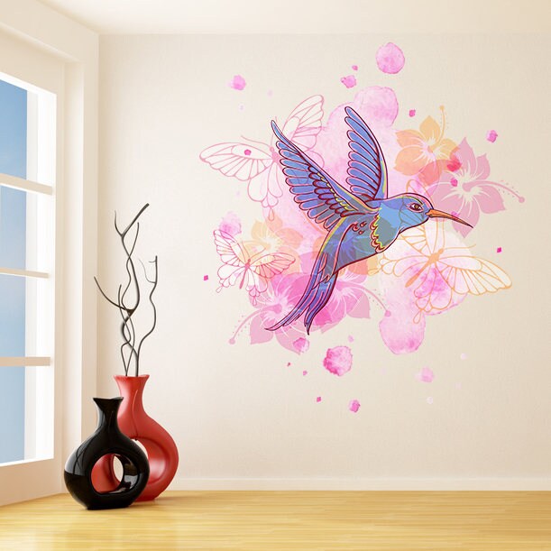 Hummingbird Wall Vinyl Sticker - Colibri Art Decor Humming Bird Cute Colorful Home Decal Gift