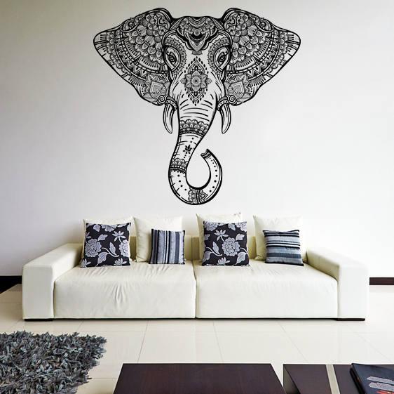 Elephant Head Wall Vinyl Sticker - Art Window Animal Aztec Decor Nursery Geometric Decal - Decords