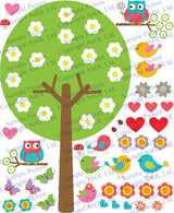 Nursery Tree Vinyl Wall Decal - Large Decor Bird Owl Boy Girl Kid Baby Art Set Sticker