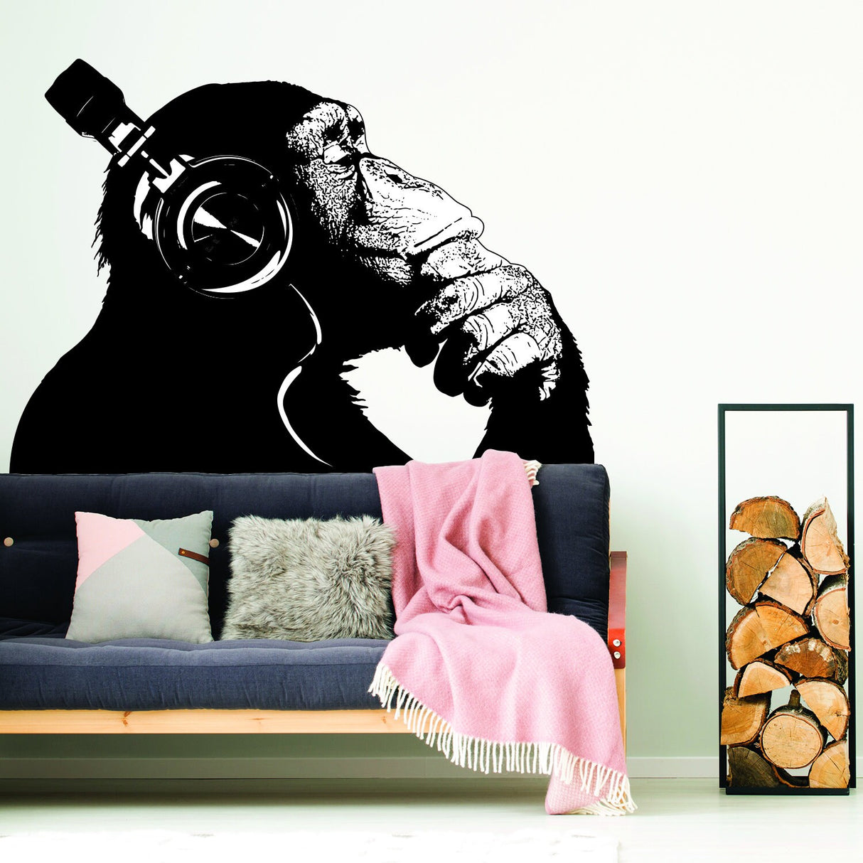Banksy seinakleebis Thinking Monkey Art Kleebis – Dj Chimp The Thinker Gorilla koos kõrvaklappidega Kodukleebised