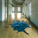 3d Effect Blue Sea Wall Sticker - Porthole View Floor Art Decor Ocean Printed Vinyl Decal