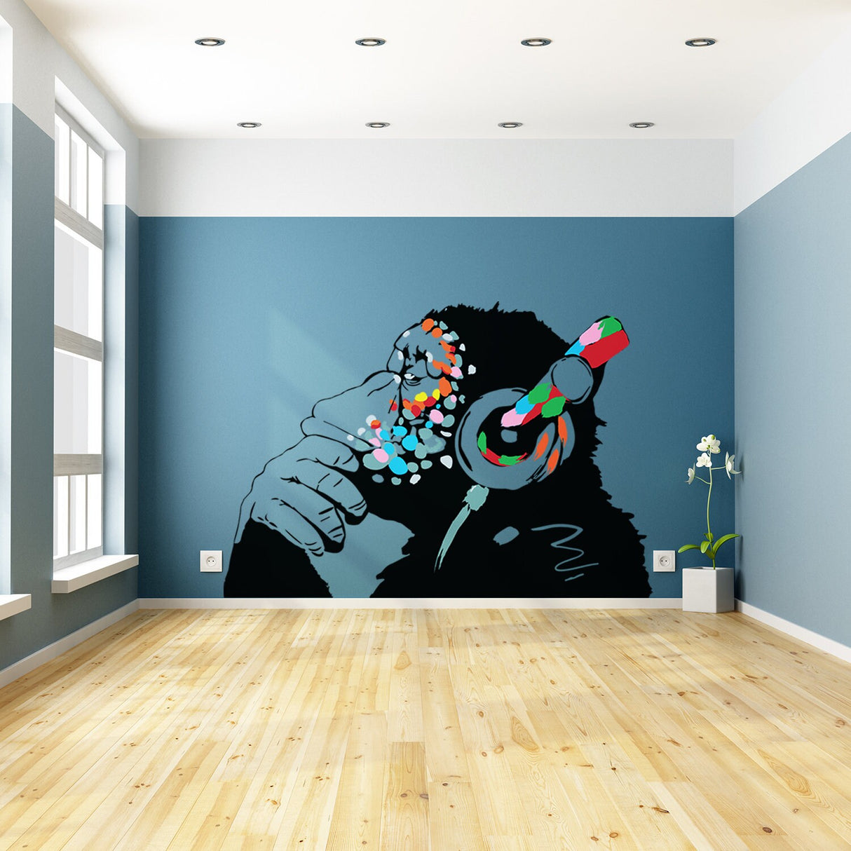 Banksy mõtleva ahvi kleebis – Art Vinyl Street Dj Baksy seinakleebis