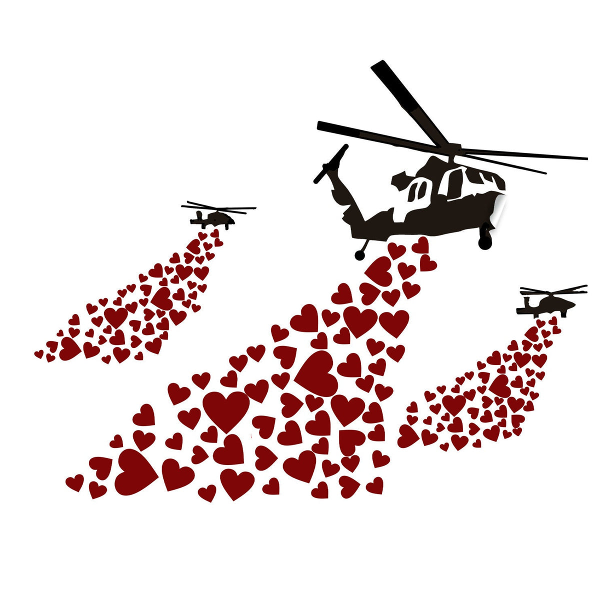 Banksy vinüülist seinakleebis südametega helikopter – tänavakunstiga graffitihelikopterite dekoratiivkleebis