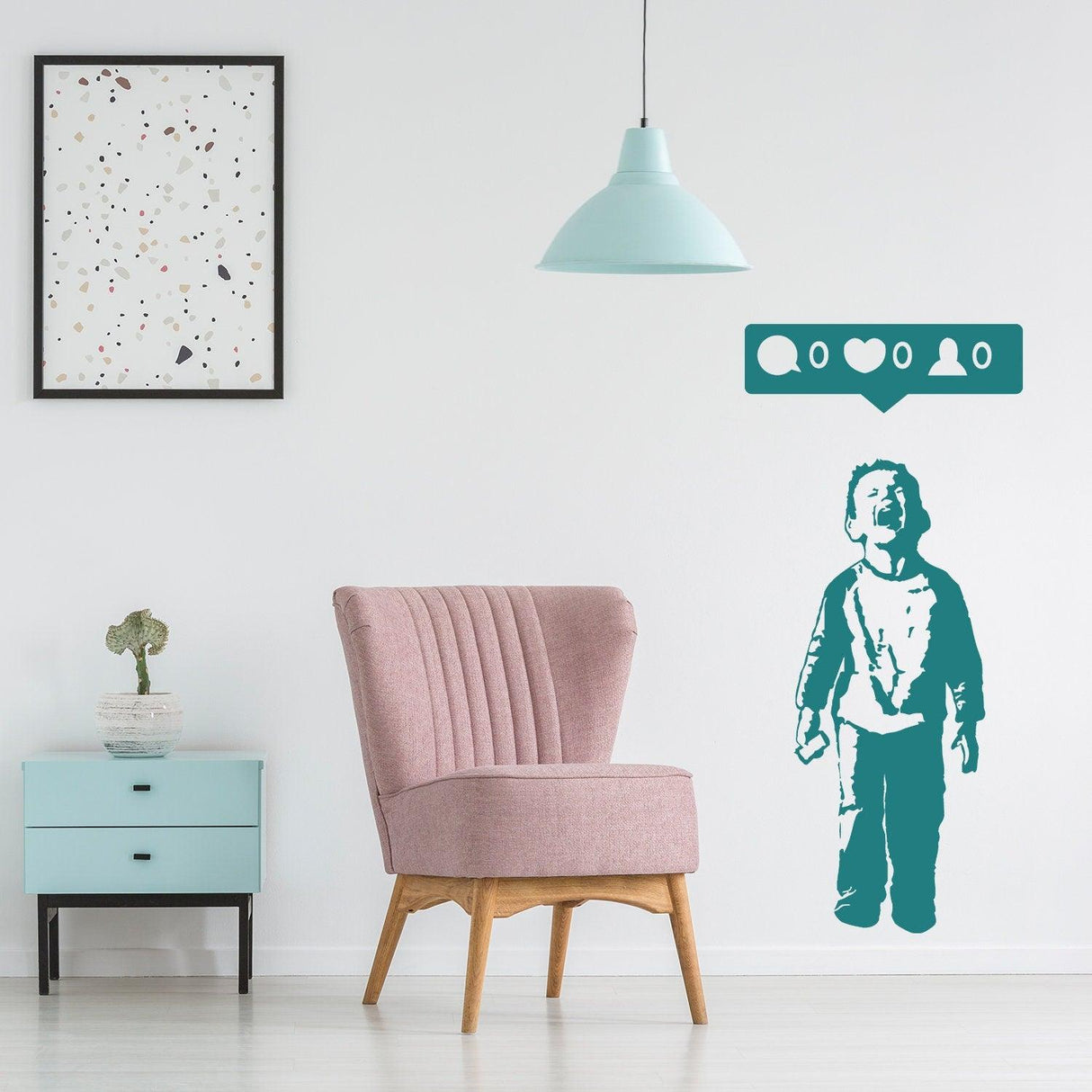 Crying Boy With Cellphone Banksy Wall Sticker - Social Media Phone Gift For Party Decal - Decords